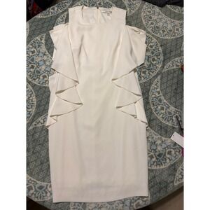 Trina Turk Off White Ruffle Sheath Dress Size 6 Gold Zip